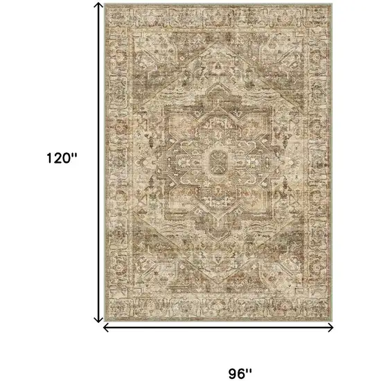 Brown And Beige Floral Medallion Washable Area Rug Photo 3