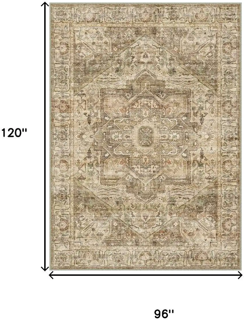 Brown And Beige Floral Medallion Washable Area Rug Photo 3