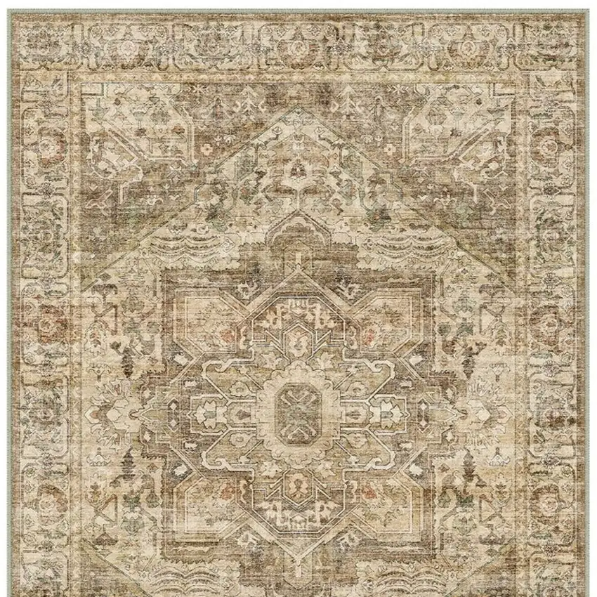 Brown And Beige Floral Medallion Washable Area Rug Photo 6