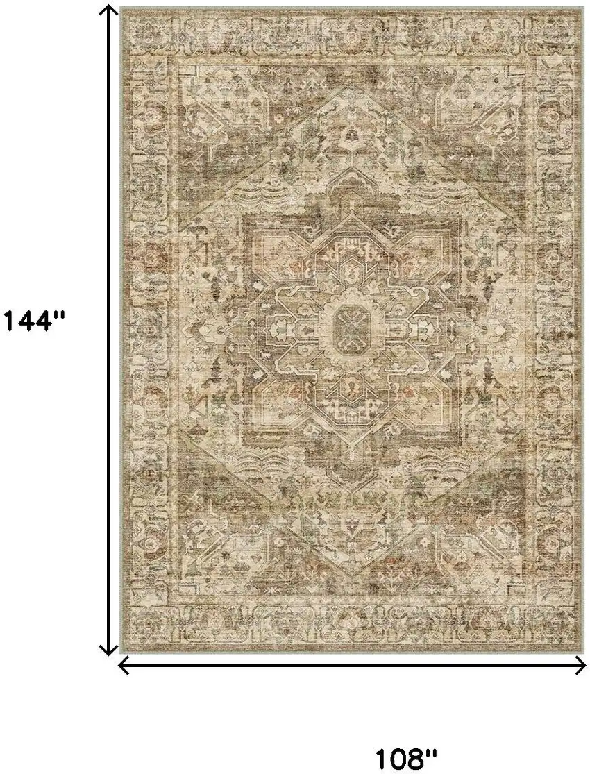 Brown And Beige Floral Medallion Washable Area Rug Photo 3