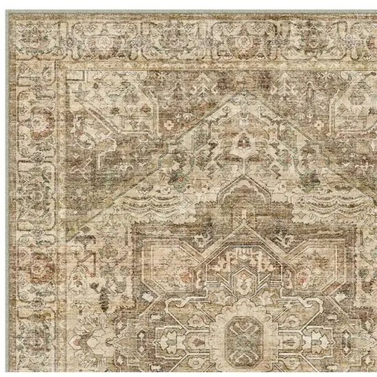 Brown And Beige Floral Medallion Washable Area Rug Photo 5