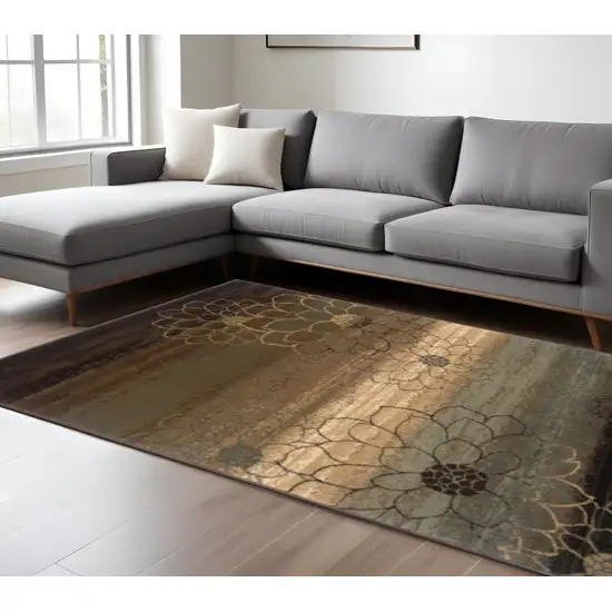 Brown And Beige Floral Power Loom Stain Resistant Area Rug Photo 1
