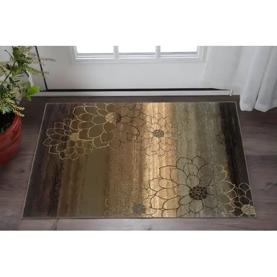 Brown And Beige Floral Power Loom Stain Resistant Area Rug Photo 1