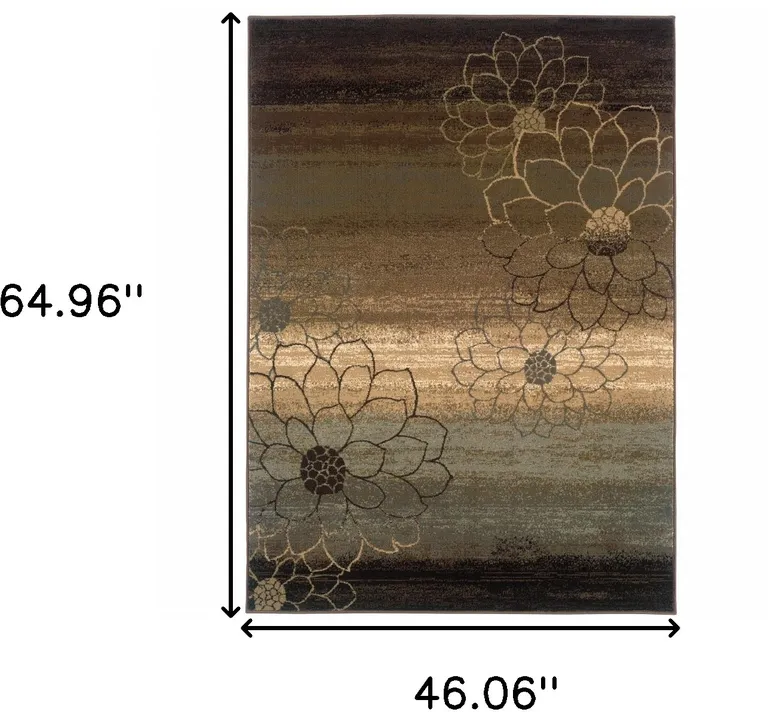 Brown And Beige Floral Power Loom Stain Resistant Area Rug Photo 4