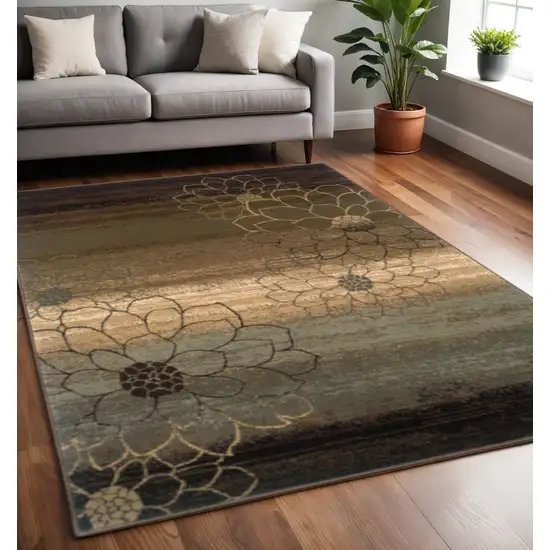 Brown And Beige Floral Power Loom Stain Resistant Area Rug Photo 1