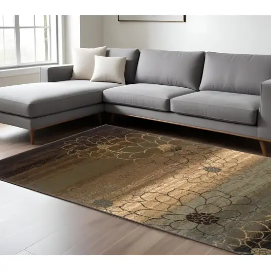 Brown Beige And Black Floral Area Rug Photo 1
