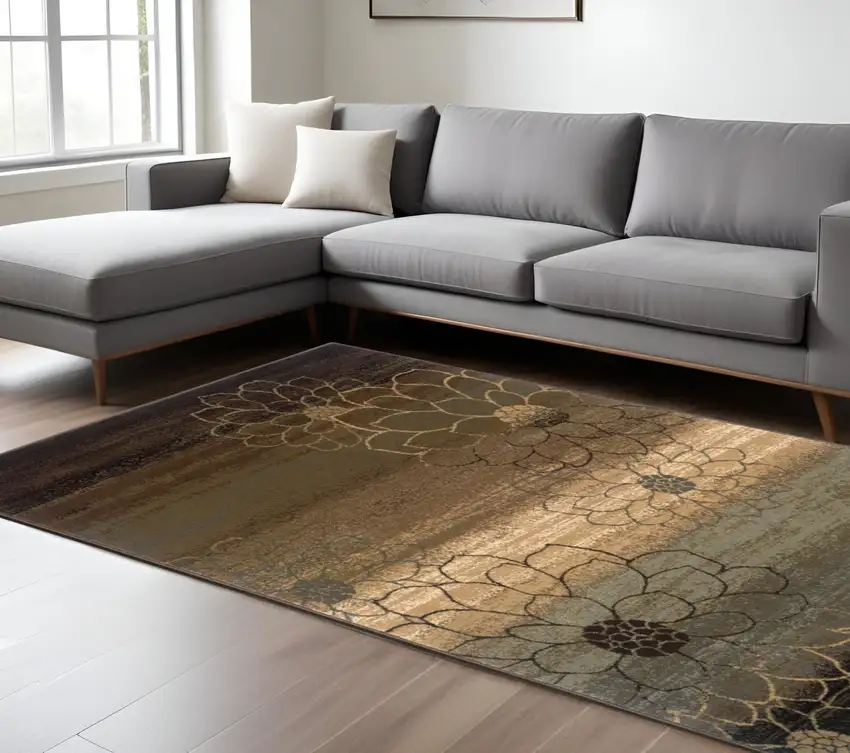 Brown Beige And Black Floral Area Rug Photo 1