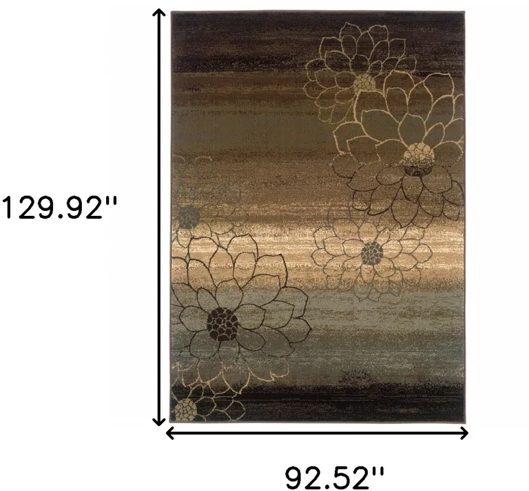 Brown And Beige Floral Power Loom Stain Resistant Area Rug Photo 4