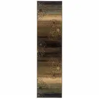 Photo of Brown And Beige Floral Power Loom Stain Resistant Runner Rug