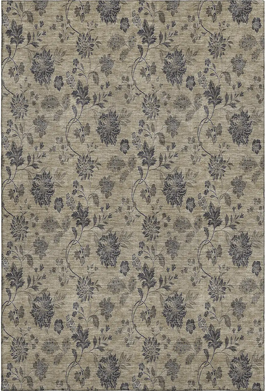 Brown And Beige Floral Washable Area Rug With UV Protection Photo 1