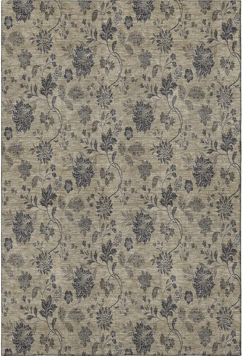 Brown And Beige Floral Washable Area Rug With UV Protection Photo 4