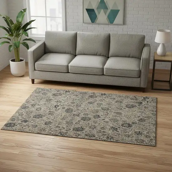 Brown And Beige Floral Washable Area Rug With UV Protection Photo 1