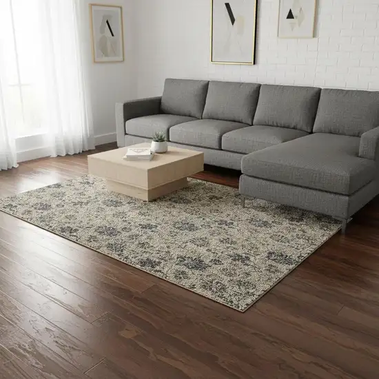 Brown And Beige Floral Washable Area Rug With UV Protection Photo 3