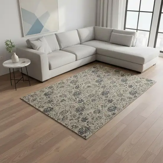 Brown And Beige Floral Washable Area Rug With UV Protection Photo 1