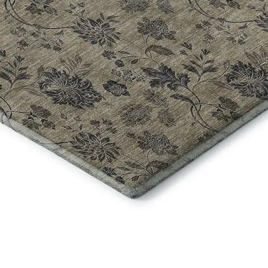 Brown And Beige Floral Washable Area Rug With UV Protection Photo 7