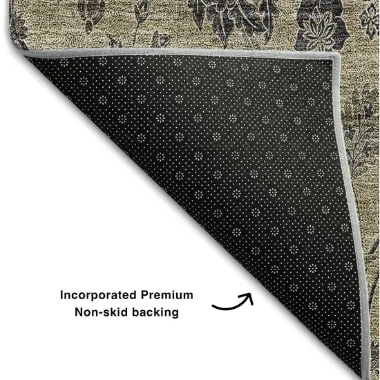 Brown And Beige Floral Washable Area Rug With UV Protection Photo 6