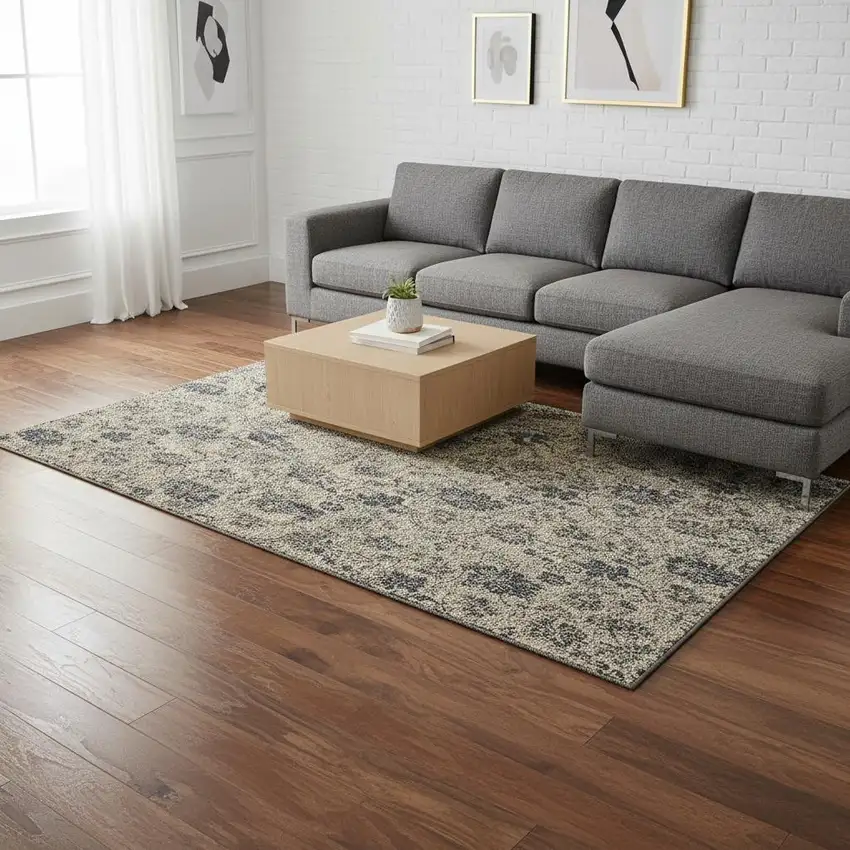 Brown And Beige Floral Washable Area Rug With UV Protection Photo 3