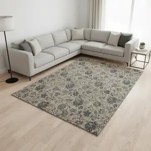Photo of Brown And Beige Floral Washable Area Rug With UV Protection