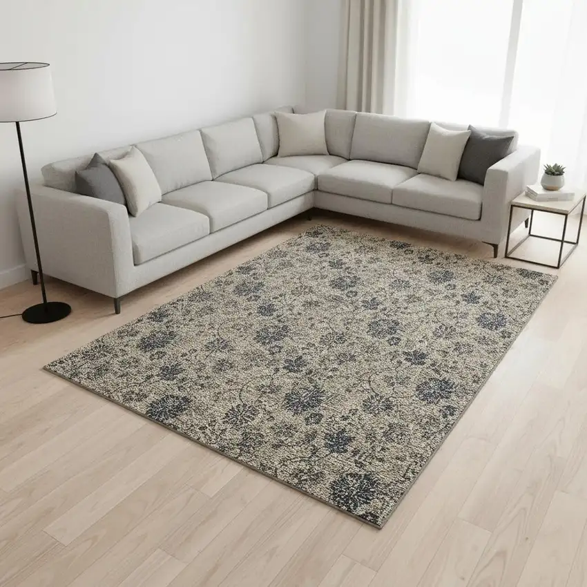Brown And Beige Floral Washable Area Rug With UV Protection Photo 1