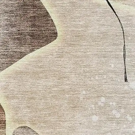 Brown And Beige Floral Washable Area Rug With UV Protection Photo 4