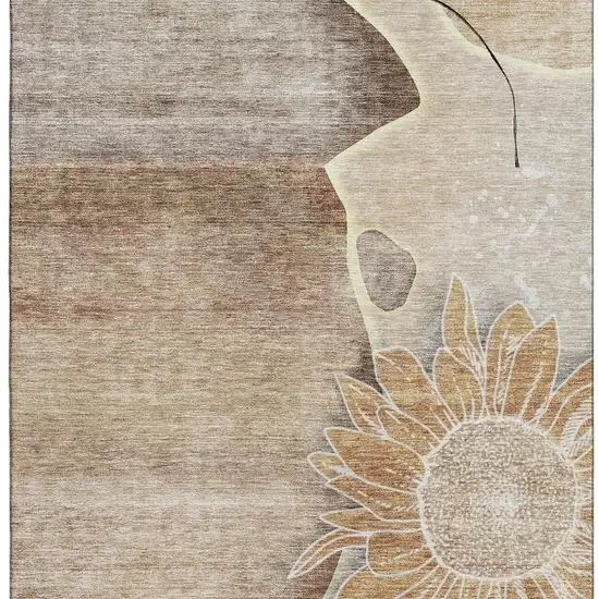 Brown And Beige Floral Washable Area Rug With UV Protection Photo 3