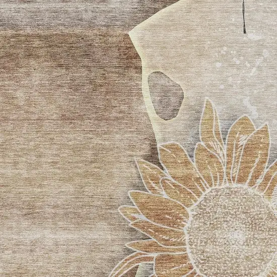 Brown And Beige Floral Washable Area Rug With UV Protection Photo 5