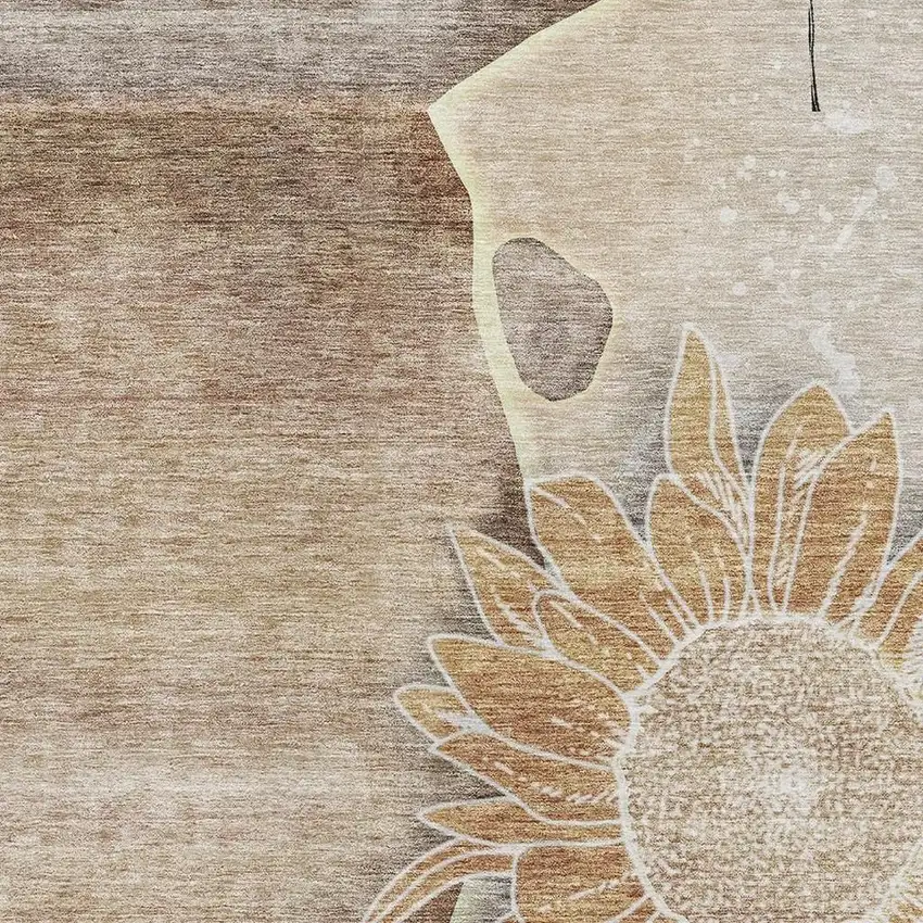 Brown And Beige Floral Washable Area Rug With UV Protection Photo 5