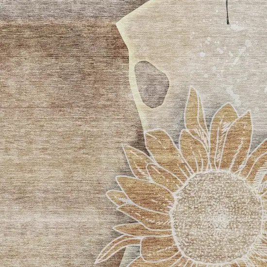 Brown And Beige Floral Washable Area Rug With UV Protection Photo 4