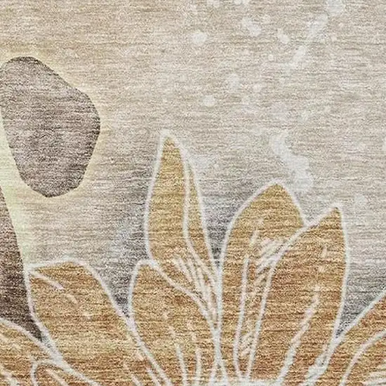 Brown And Beige Floral Washable Area Rug With UV Protection Photo 5