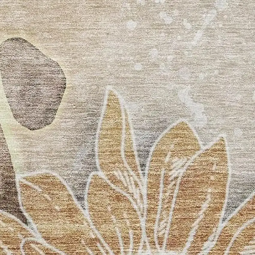 Brown And Beige Floral Washable Area Rug With UV Protection Photo 5