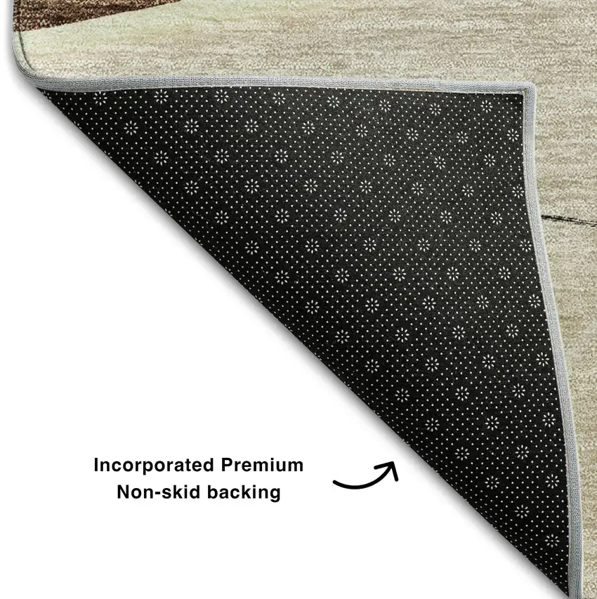 Brown And Beige Floral Washable Area Rug With UV Protection Photo 8