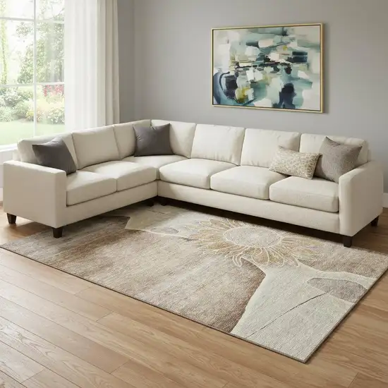 Brown And Beige Floral Washable Area Rug With UV Protection Photo 1