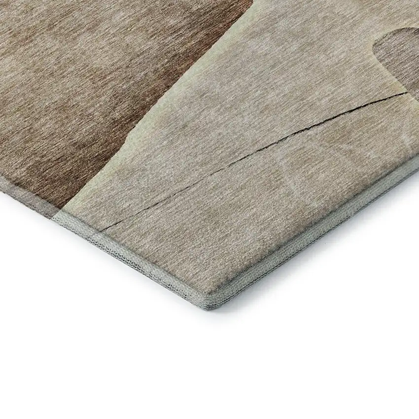 Brown And Beige Floral Washable Area Rug With UV Protection Photo 8