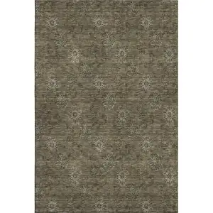 Photo of Brown And Beige Floral Washable Area Rug With UV Protection