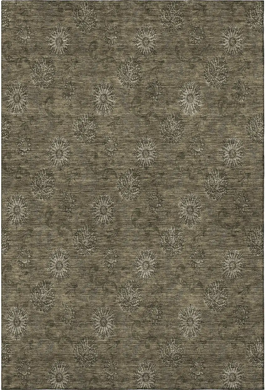 Brown And Beige Floral Washable Area Rug With UV Protection Photo 3