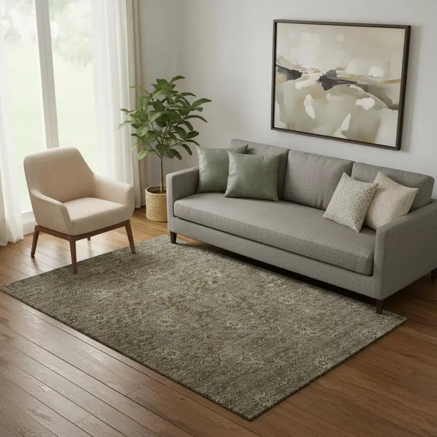 Brown And Beige Floral Washable Area Rug With UV Protection Photo 1