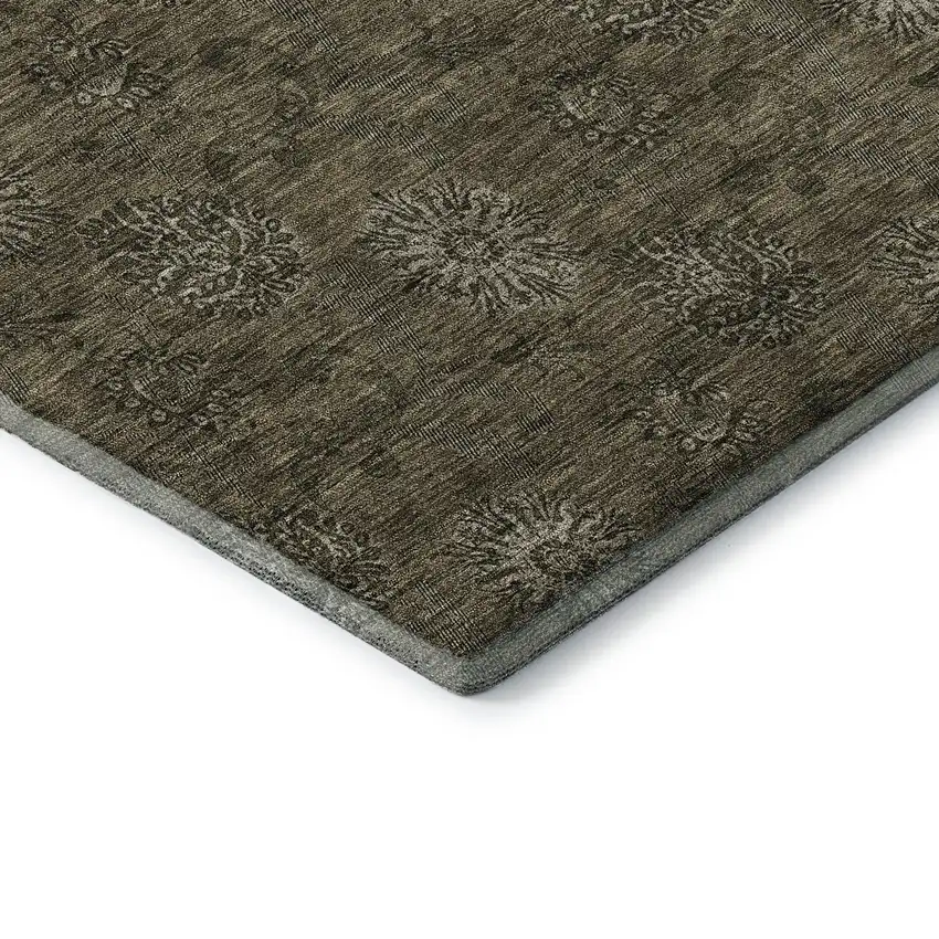 Brown And Beige Floral Washable Area Rug With UV Protection Photo 7