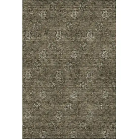 Brown And Beige Floral Washable Area Rug With UV Protection Photo 3
