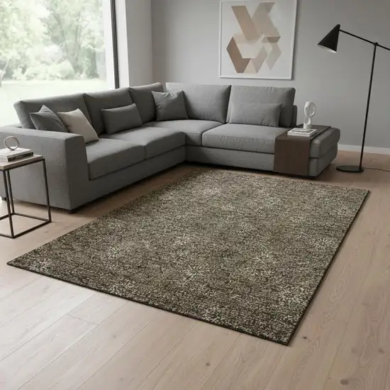 Brown And Beige Floral Washable Area Rug With UV Protection Photo 2