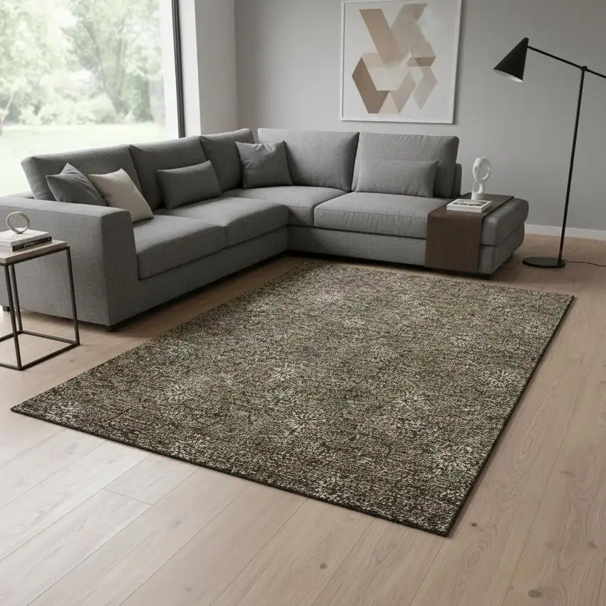 Brown And Beige Floral Washable Area Rug With UV Protection Photo 2