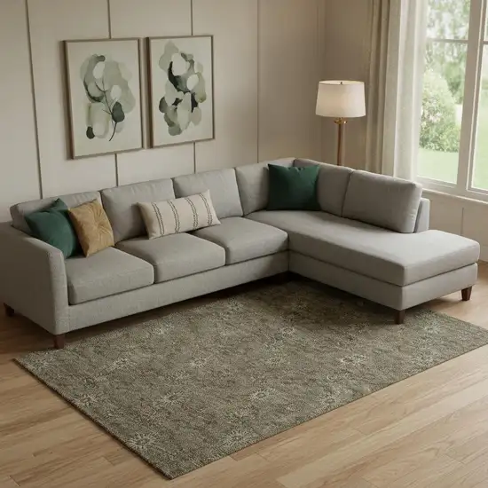 Brown And Beige Floral Washable Area Rug With UV Protection Photo 1