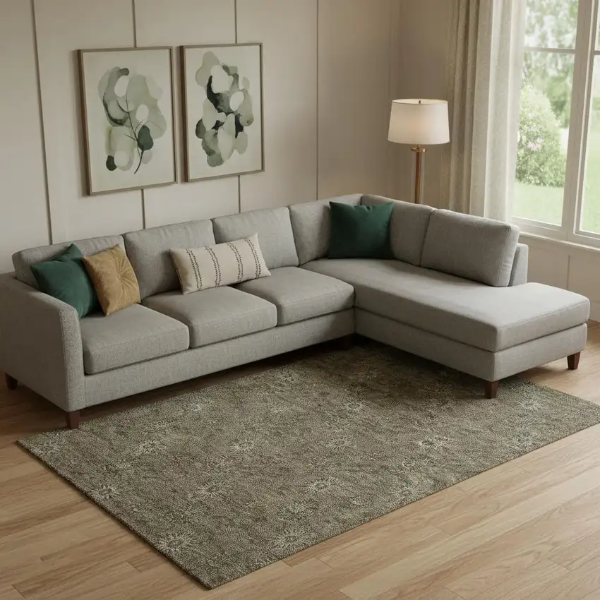 Brown And Beige Floral Washable Area Rug With UV Protection Photo 1