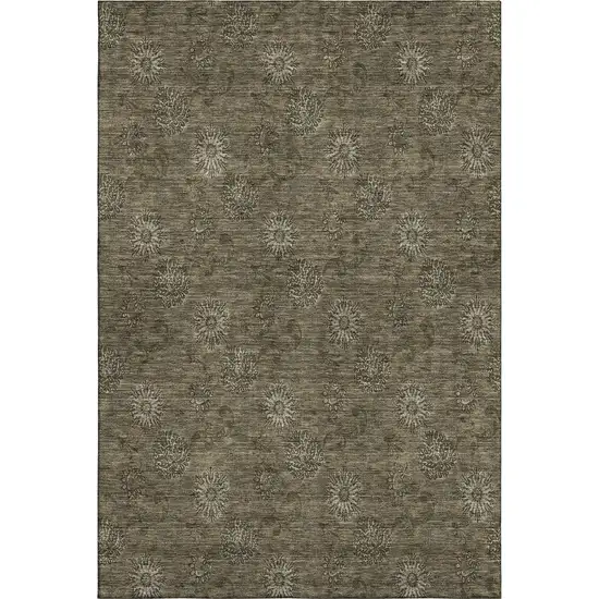 Brown And Beige Floral Washable Area Rug With UV Protection Photo 1