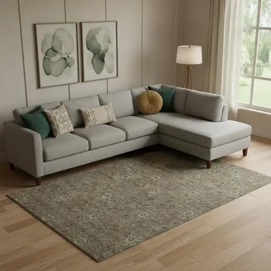 Brown And Beige Floral Washable Area Rug With UV Protection Photo 1