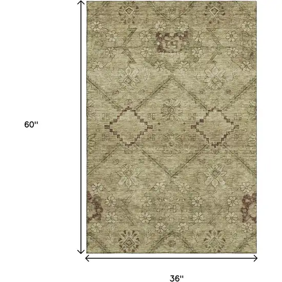 Brown And Beige Floral Washable Area Rug With UV Protection Photo 3