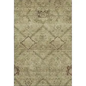 Photo of Brown And Beige Floral Washable Area Rug With UV Protection