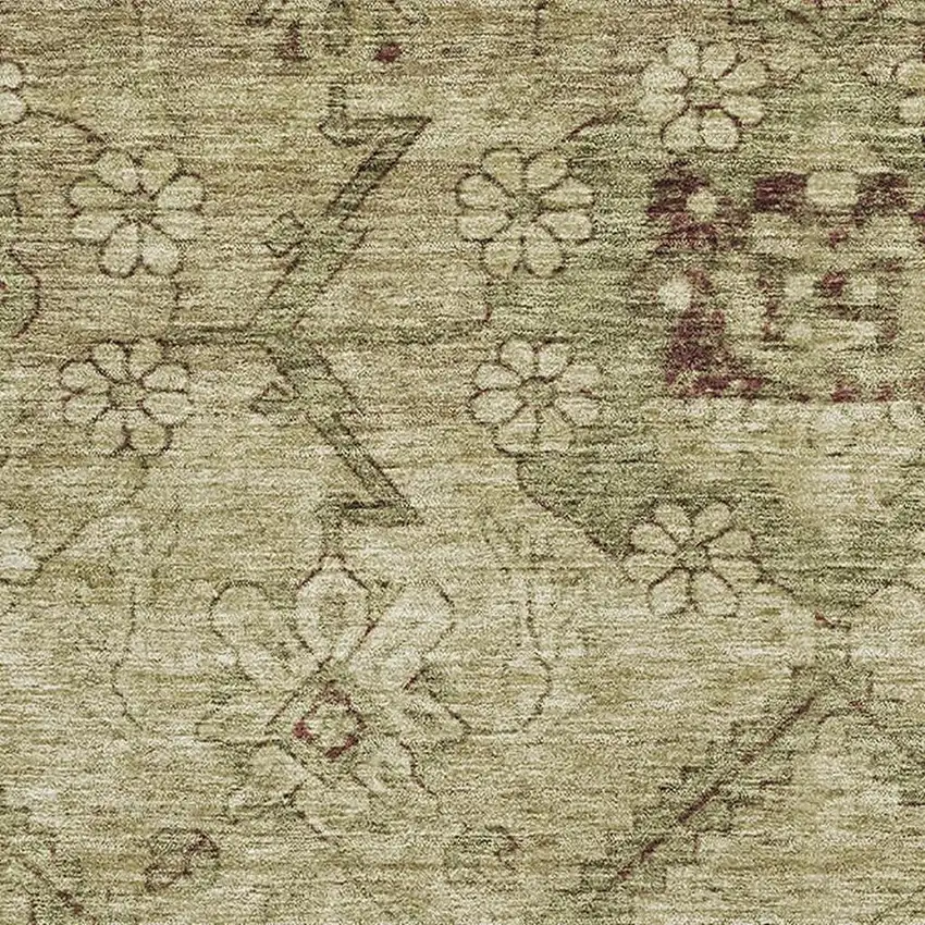 Brown And Beige Floral Washable Area Rug With UV Protection Photo 3
