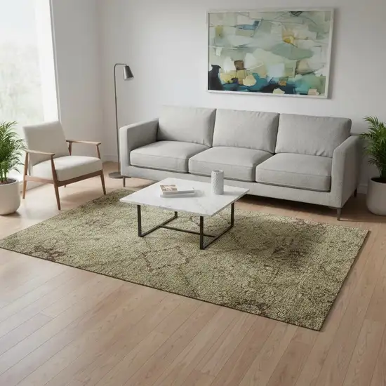 Brown And Beige Floral Washable Area Rug With UV Protection Photo 2