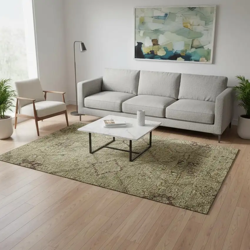 Brown And Beige Floral Washable Area Rug With UV Protection Photo 2