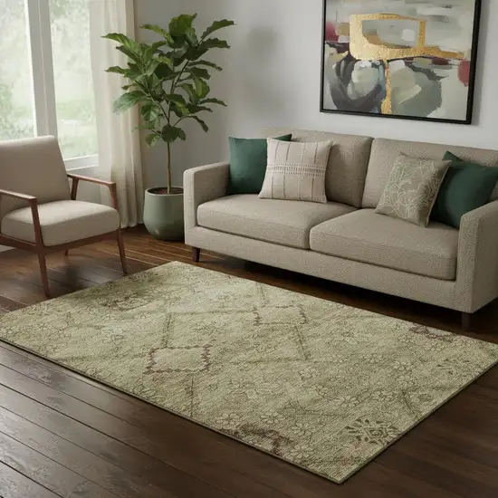 Brown And Beige Floral Washable Area Rug With UV Protection Photo 1